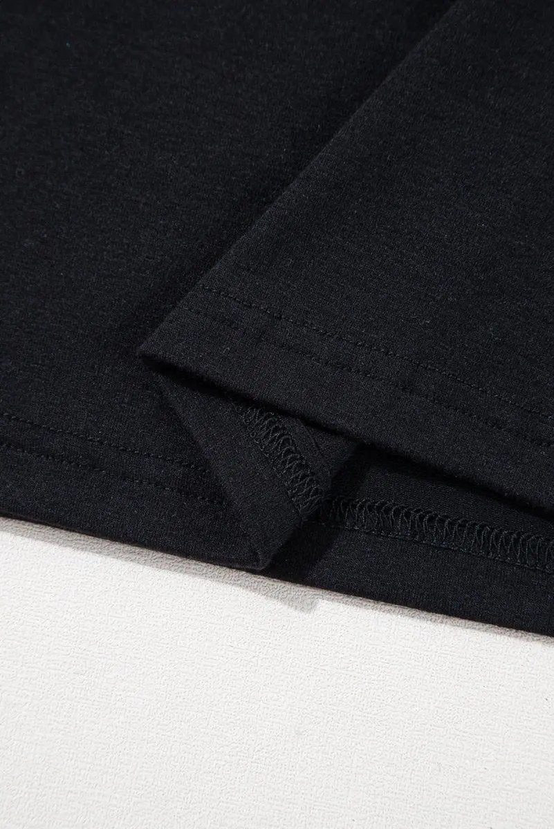 Black Sequin Stripes Patchwork Mardi Gras Crew Neck T Shirt - Love Salve